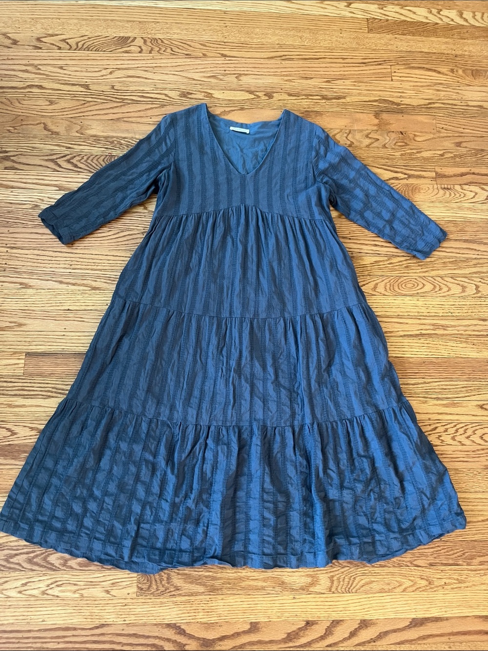 Neuflora Blue Tiered Midi Dress Small Boho Flowy V Neck Long Sleeve